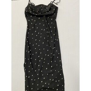 Nasty Gal Collection Cowl Neck Polka Dot Midi Slip Dress Black White Size 4